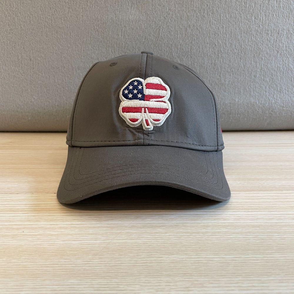 Black Clover Mens Golf Hat USA Flag Clover Patch Live Lucky Embroidered Gray LXL